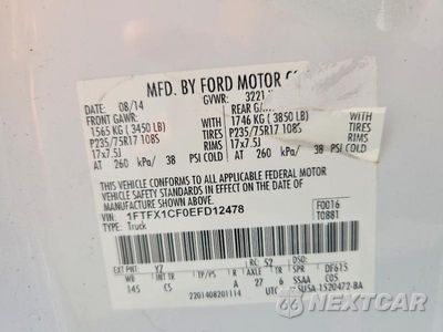 Zdjęcie 12 z 12 samochodu: 2014 FORD F150 SUPER CAB VIN:1FTFX1CF0EFD12478 - miniatura