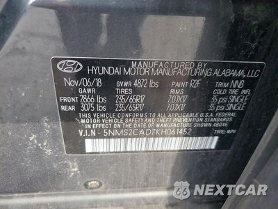 Zdjęcie 14 z 14 samochodu: 2019 HYUNDAI SANTA FE SE VIN:5NMS2CAD7KH061452 - miniatura