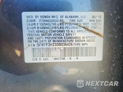Zdjęcie 13 z 13 samochodu: 2013 HONDA PILOT LX VIN:5FNYF3H23DB036426 - miniatura