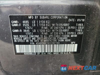 Zdjęcie 14 z 14 samochodu: 2019 SUBARU OUTBACK 2.5I VIN:4S4BSABC5K3292189 - miniatura