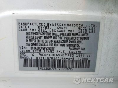 Zdjęcie 12 z 12 samochodu: 2023 NISSAN SENTRA SV VIN:3N1AB8CV9PY323891 - miniatura