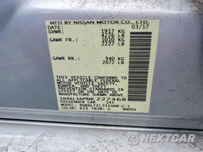 Zdjęcie 12 z 12 samochodu: 2017 NISSAN ALTIMA 2.5 SL VIN:1N4AL3AP9HC227468 - miniatura