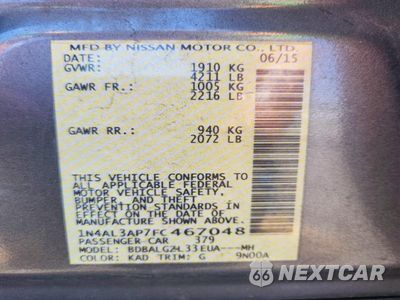 Zdjęcie 13 z 13 samochodu: 2015 NISSAN ALTIMA 2.5 S VIN:1N4AL3AP7FC467048 - miniatura