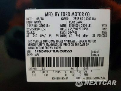 Zdjęcie 13 z 13 samochodu: 2018 FORD EXPLORER SPORT VIN:1FM5K8GT8JGC60553 - miniatura