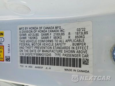 Zdjęcie 13 z 13 samochodu: 2022 HONDA CIVIC TOURING VIN:2HGFE1F99NH315245 - miniatura