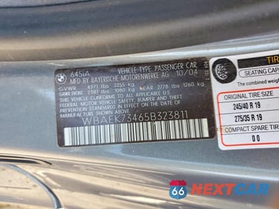 Zdjęcie 12 z 12 samochodu: 2005 BMW 645 CI AUTOMATIC VIN:WBAEK73465B323811 - miniatura