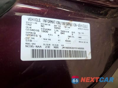 Zdjęcie 12 z 12 samochodu: 2000 MAZDA MX-5 MIATA BASE VIN:JM1NB3532Y0146898 - miniatura