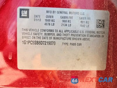 Zdjęcie 12 z 12 samochodu: 2013 CHEVROLET CRUZE LT VIN:1G1PC5SB8D7219070 - miniatura