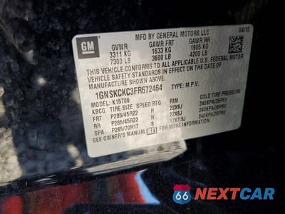 Zdjęcie 14 z 14 samochodu: 2015 CHEVROLET TAHOE K1500 LTZ VIN:1GNSKCKC3FR672464 - miniatura