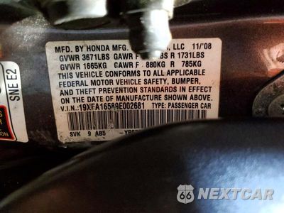 Zdjęcie 13 z 13 samochodu: 2009 HONDA CIVIC LX VIN:19XFA16589E002681 - miniatura