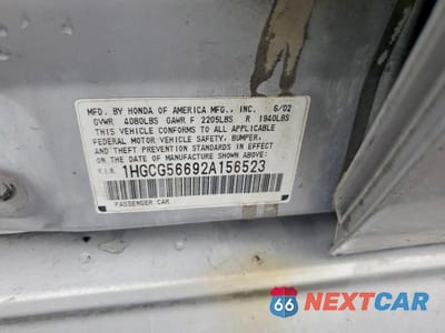 Zdjęcie 12 z 12 samochodu: 2002 HONDA ACCORD EX VIN:1HGCG56692A156523 - miniatura