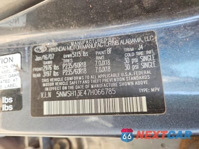 Zdjęcie 12 z 12 samochodu: 2007 HYUNDAI SANTA FE SE VIN:5NMSH13E47H066785 - miniatura