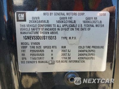 Zdjęcie 14 z 14 samochodu: 2009 CHEVROLET TRAVERSE LTZ VIN:1GNEV33D09S119313 - miniatura