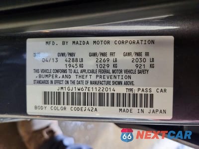 Zdjęcie 13 z 13 samochodu: 2014 MAZDA 6 GRAND TOURING VIN:JM1GJ1W67E1122014 - miniatura