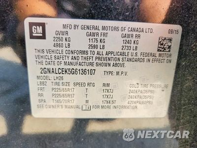 Zdjęcie 14 z 14 samochodu: 2016 CHEVROLET EQUINOX LT VIN:2GNALCEK5G6136107 - miniatura