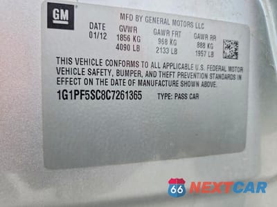 Zdjęcie 13 z 13 samochodu: 2012 CHEVROLET CRUZE LT VIN:1G1PF5SC8C7261365 - miniatura