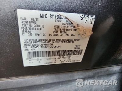 Zdjęcie 13 z 13 samochodu: 2015 FORD EXPLORER XLT VIN:1FM5K7D87FGC06050 - miniatura