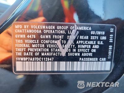 Zdjęcie 12 z 12 samochodu: 2013 VOLKSWAGEN PASSAT SE VIN:1VWBP7A37DC112947 - miniatura