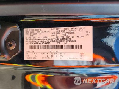 Zdjęcie 12 z 12 samochodu: 2019 FORD F150 SUPER CAB VIN:1FTEX1EPXKKC64038 - miniatura