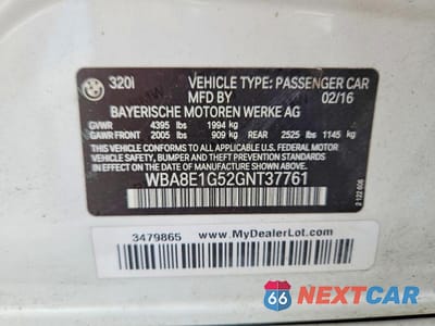 Zdjęcie 12 z 12 samochodu: 2016 BMW 320 I VIN:WBA8E1G52GNT37761 - miniatura