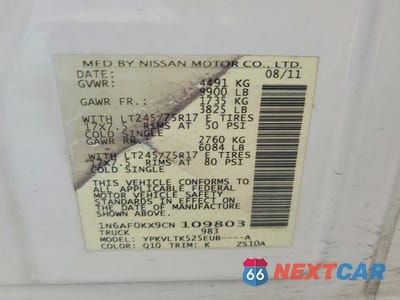 Zdjęcie 12 z 12 samochodu: 2012 NISSAN NV 2500 HD S VIN:1N6AF0KX9CN109803 - miniatura