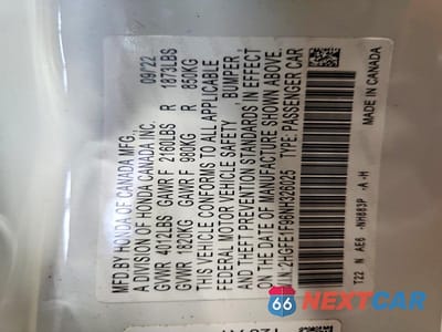 Zdjęcie 12 z 12 samochodu: 2022 HONDA CIVIC VIN:2HGFE1F96NH326025 - miniatura