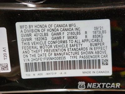 Zdjęcie 12 z 12 samochodu: 2022 HONDA CIVIC TOURING VIN:2HGFE1F95NH308535 - miniatura