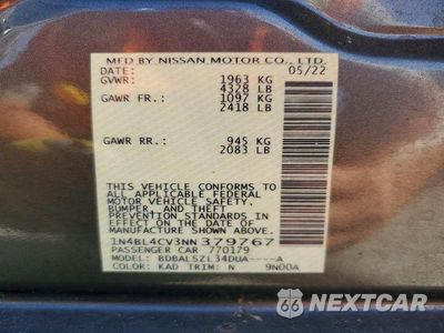 Zdjęcie 13 z 13 samochodu: 2022 NISSAN ALTIMA SR VIN:1N4BL4CV3NN379767 - miniatura