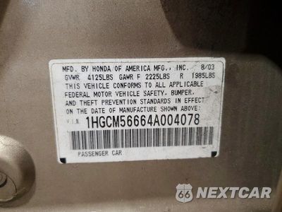 Zdjęcie 12 z 12 samochodu: 2004 HONDA ACCORD EX VIN:1HGCM56664A004078 - miniatura