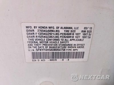 Zdjęcie 13 z 13 samochodu: 2013 HONDA PILOT EXL VIN:5FNYF4H58DB054758 - miniatura