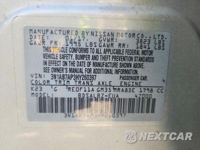 Zdjęcie 12 z 12 samochodu: 2017 NISSAN SENTRA S VIN:3N1AB7AP3HY260397 - miniatura