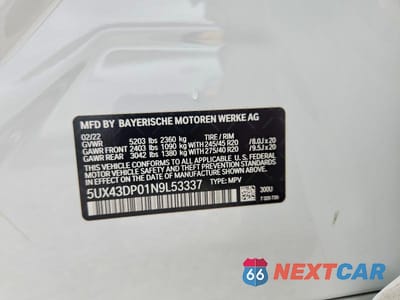 Zdjęcie 13 z 13 samochodu: 2022 BMW X3 SDRIVE30I VIN:5UX43DP01N9L53337 - miniatura