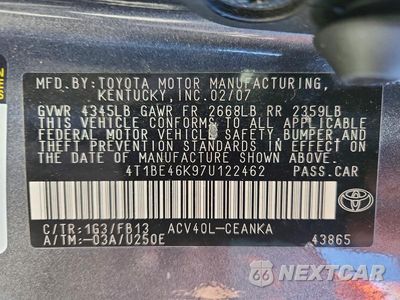 Zdjęcie 12 z 12 samochodu: 2007 TOYOTA CAMRY LE VIN:4T1BE46K97U122462 - miniatura