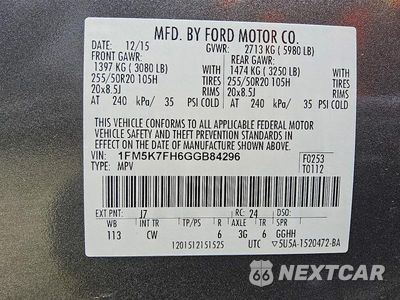 Zdjęcie 13 z 13 samochodu: 2016 FORD EXPLORER LIMITED VIN:1FM5K7FH6GGB84296 - miniatura