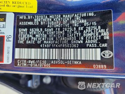 Zdjęcie 12 z 12 samochodu: 2015 TOYOTA CAMRY LE VIN:4T4BF1FK4FR503362 - miniatura