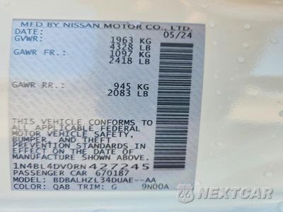 Zdjęcie 12 z 12 samochodu: 2024 NISSAN ALTIMA SV VIN:1N4BL4DV0RN427245 - miniatura