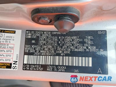 Zdjęcie 13 z 13 samochodu: 2007 TOYOTA 4RUNNER SPORT EDITION VIN:JTEBT14RX78041077 - miniatura