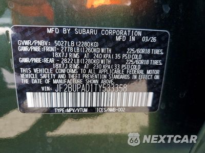 Zdjęcie 12 z 12 samochodu: 2026 SUBARU OUTBACK PREMIUM VIN:JF2BUPAD1TY533358 - miniatura