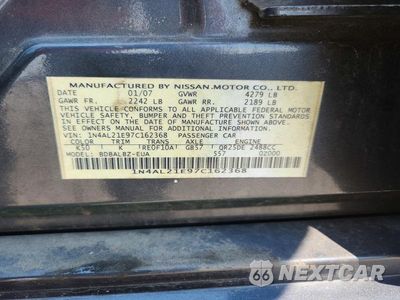 Zdjęcie 12 z 12 samochodu: 2007 NISSAN ALTIMA 2.5 VIN:1N4AL21E97C162368 - miniatura
