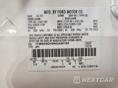 Zdjęcie 12 z 12 samochodu: 2022 FORD EXPLORER XLT VIN:1FMSK8DH9NGA90180 - miniatura