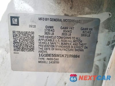 Zdjęcie 12 z 12 samochodu: 2019 CHEVROLET CRUZE LT VIN:1G1BE5SM1K7109884 - miniatura