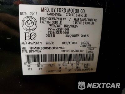 Zdjęcie 13 z 13 samochodu: 2013 FORD EXPLORER XLT VIN:1FM5K8D85DGC87990 - miniatura