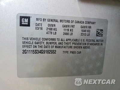 Zdjęcie 12 z 12 samochodu: 2016 CHEVROLET IMPALA LT VIN:2G1115S34G9182932 - miniatura