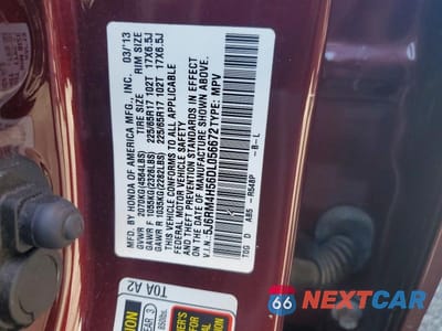 Zdjęcie 13 z 13 samochodu: 2013 HONDA CR-V EX VIN:5J6RM4H56DL056672 - miniatura