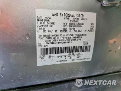 Zdjęcie 12 z 12 samochodu: 2022 FORD EXPLORER XLT VIN:1FMSK8DH0NGB55823 - miniatura