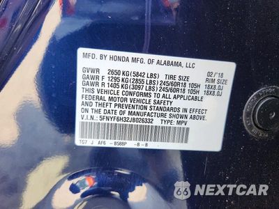 Zdjęcie 13 z 13 samochodu: 2018 HONDA PILOT EX VIN:5FNYF6H32JB026332 - miniatura
