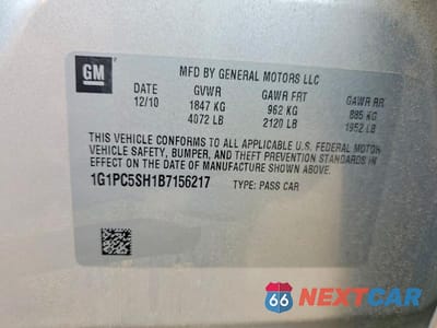 Zdjęcie 12 z 12 samochodu: 2011 CHEVROLET CRUZE LS VIN:1G1PC5SH1B7156217 - miniatura