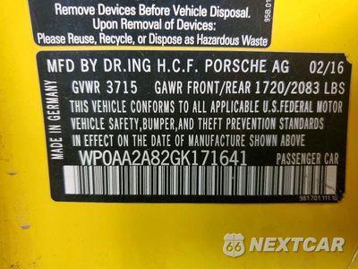 Zdjęcie 12 z 12 samochodu: 2016 PORSCHE CAYMAN VIN:WP0AA2A82GK171641 - miniatura