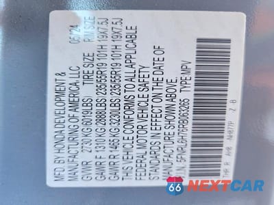 Zdjęcie 14 z 14 samochodu: 2024 HONDA ODYSSEY SPORT VIN:5FNRL6H76RB063265 - miniatura
