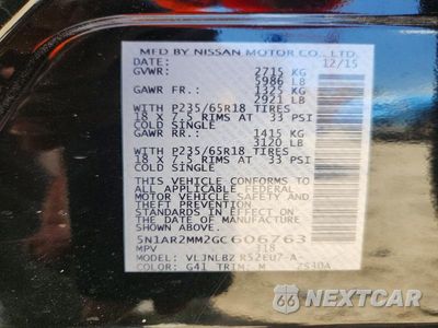 Zdjęcie 14 z 14 samochodu: 2016 NISSAN PATHFINDER S VIN:5N1AR2MM2GC606763 - miniatura